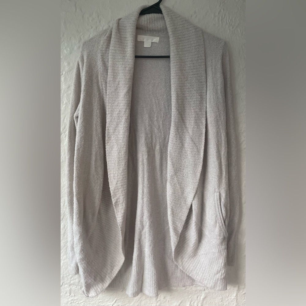 Barefoot Dreams CozyChic Lite® Circle Cardi, Dove Gray, Open Front, Pockets; XS